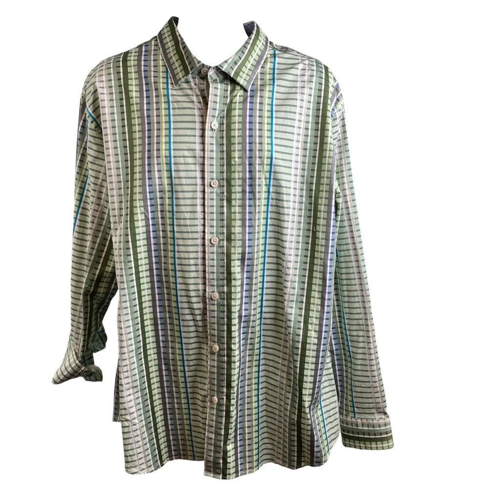 Tommy Bahama Men's Green Check 100% Soft Pima Cotton Button-Up Shirt Size XXL